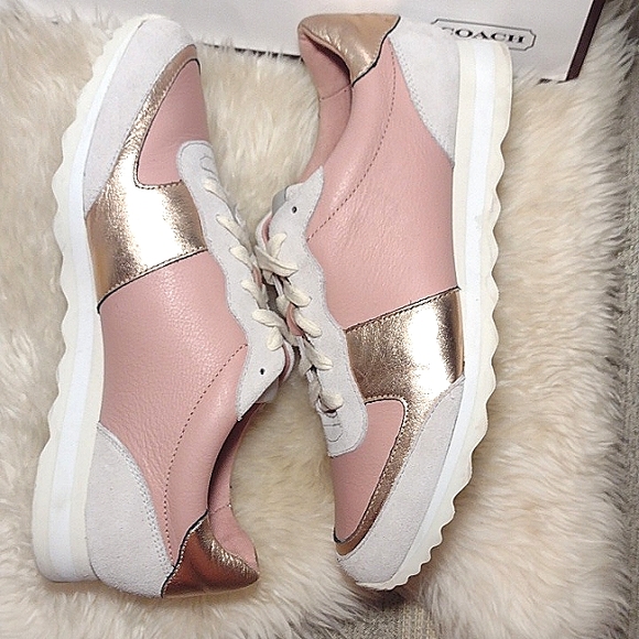 Coach Pink Metallic Color Block Trainer Sneakers with Suede Trim - Picture 4 of 15
